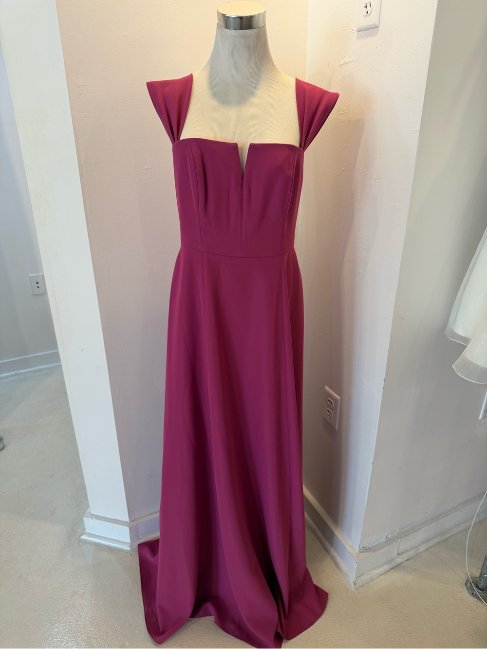 Elegant Fuchsia Square-Neck Maxi Dress with Cap Shoulders